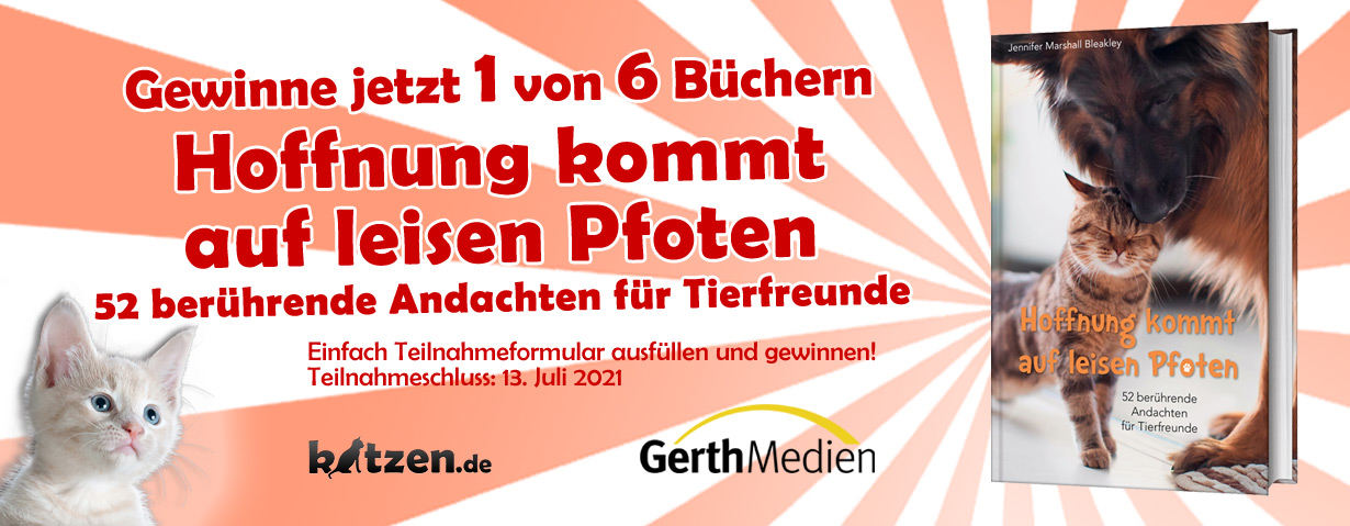 Gewinnspiel: Hoffnung kommt auf leisen Pfoten - 52 berührende Andachten für Tierfreunde